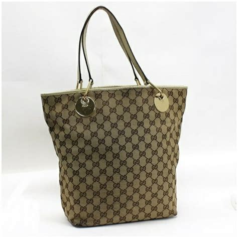 120836 gucci|GUCCI GG Canvas Tote Bag Shoulder x Leather Beige Ivory .